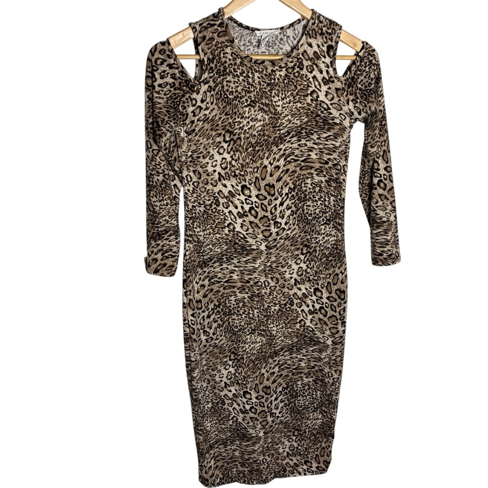 soft bodycon cheetah animal print cold cutout shoulder dress size L